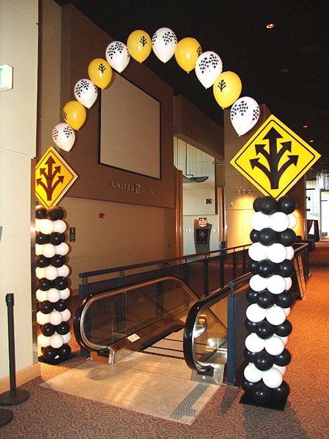 custom balloon pillars with vinyl signs